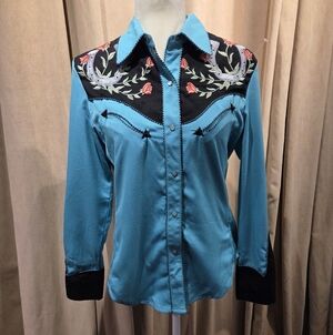 Embroidered Teal and Black Western Shirt